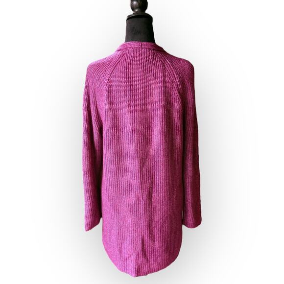 NWT Loft Berry Pink Open Front Chunky Knit Shawl Collar Cardigan Sweater Size L - Picture 2 of 16